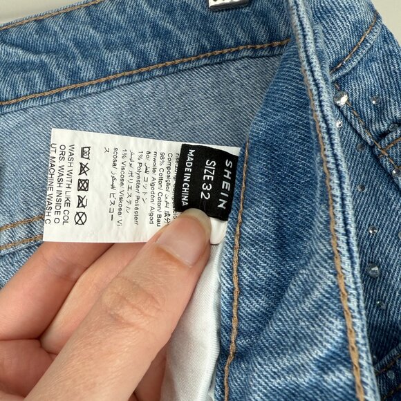 Rhinestone Straight Leg Mom Jeans High Rise - Picture 7 of 9